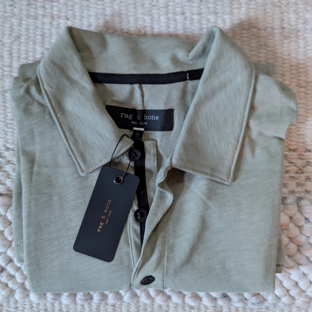 Rag and Bone Mens NWT Classic Slub Jersey Polo Moss Medium NWT $148